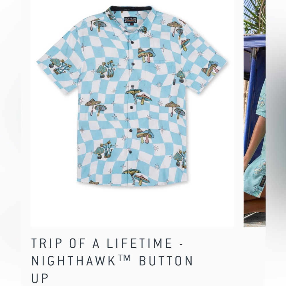 Baja LLama Men’s button down shirt with mushroom print